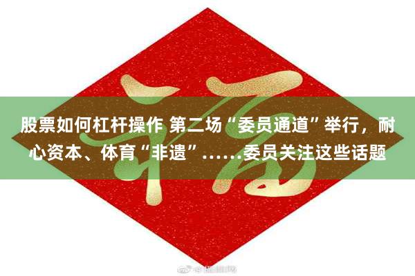 股票如何杠杆操作 第二场“委员通道”举行,耐心资本、体育“非遗”……委员关注这些话题